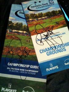 Rickie Fowler autographed Deutsche Bank Championship badge & program