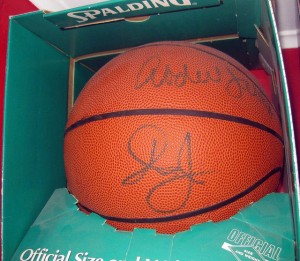 Julius Erving and Kareem Abdul-Jabbar autographed basketball