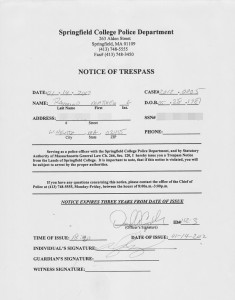 Notice of Trespass issued to Matt Raymond