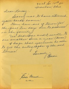 Eddie "Doc" Farrell autographed letter
