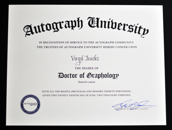 Virgil Trucks diploma